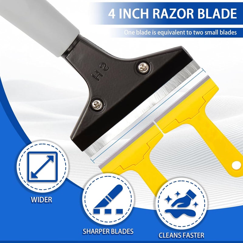 Frebuta 4"Razor Blade Floor Scraper with Long Handle,61in Adjustable Floor Scraper Heavy Duty with 10PCS Extra Metal Blades Paint Scraper for Cleaning Stickers Gum Glass Wall Tile Linoleum Stove Top - Image 4